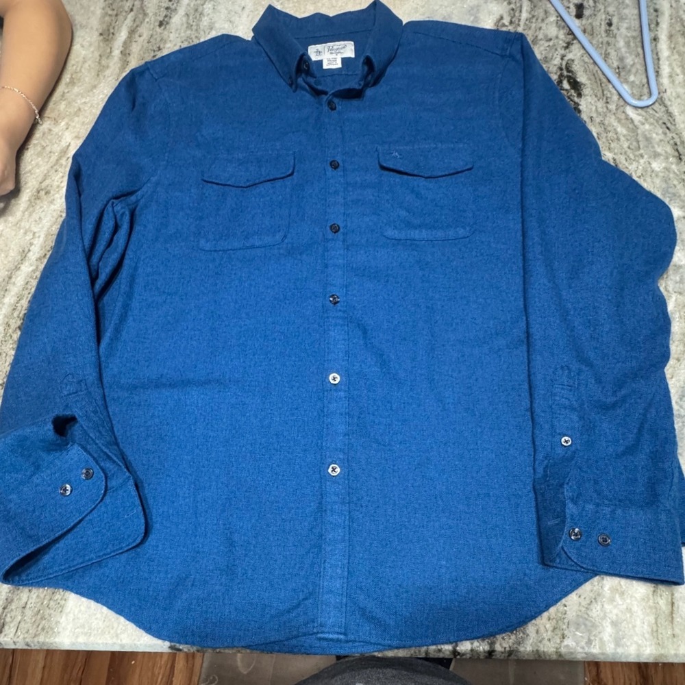 Original Penguin Button Down Shirt Mens XXL Blue Flannel Cotton Blend Grandpa - Picture 7 of 8